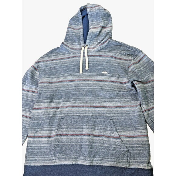 Quiksilver Great Otway Hoodie Blue Striped Pullover Sweatshirt Men’s 2XL - Picture 1 of 8